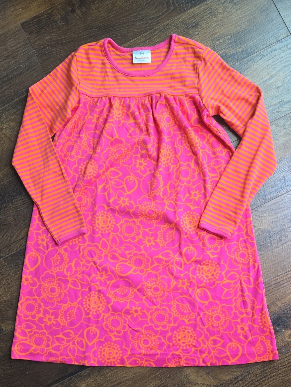 Hanna Andersson Pink And Orange Floral And Striped Play Dress